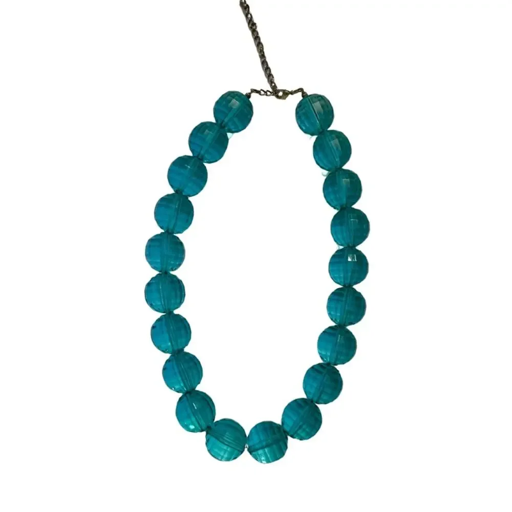 2/$30 Oversized Blue Green Chunky Round Bead Choker Necklace Maximalist Bold